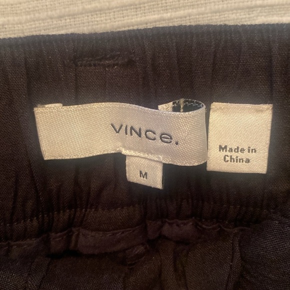 Vince Linen blend Belted half elastic high waist Pants in Black cuffed hem sz M - Picture 11 of 14